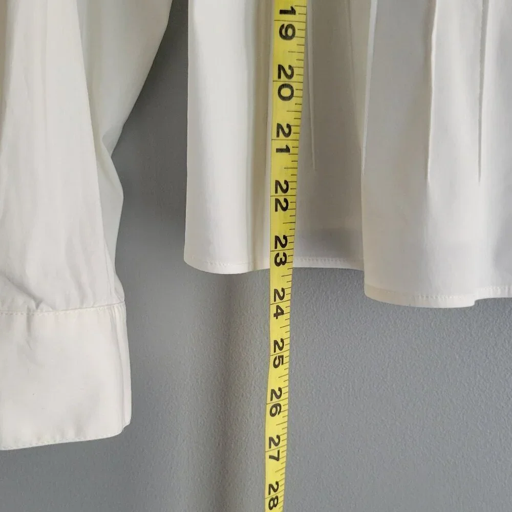 Lafayette 148 NY White Button Up Shirt Womens Stretch Cotton Pleated Size 14 - Picture 10 of 11